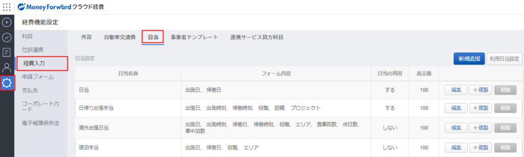 日当 マネーフォワード クラウド経費
